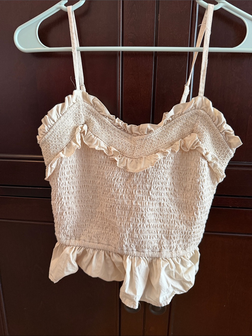 Anthropologie Cream Smocked Ruffle Cami